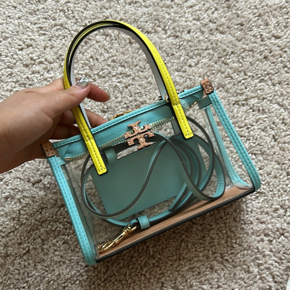 Tory Burch Transparent Mini Bag with Aqua and Yellow Details - Picture 9 of 15